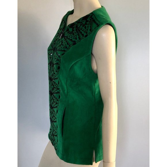 Bob Mackie Wearable Art, Size Medium/Large, Green Fleece Vest with Sequins - Picture 4 of 9